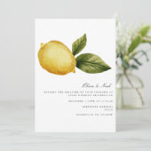 Moderne Mediterrane Lemon Hochzeitskarte Einladung (Stehend Vorderseite)