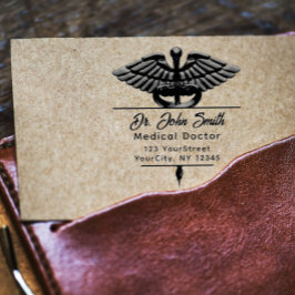 Moderne Medizin Caduceus Script Name Rücksendeadre Gummistempel
