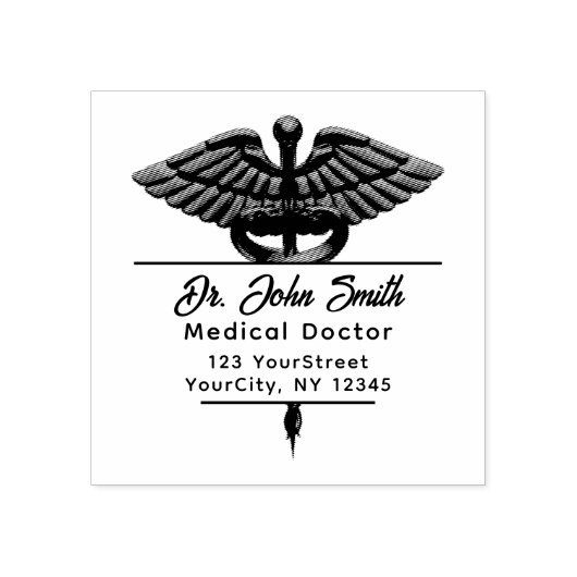 Moderne Medizin Caduceus Script Name Rücksendeadre Gummistempel (Prägung)