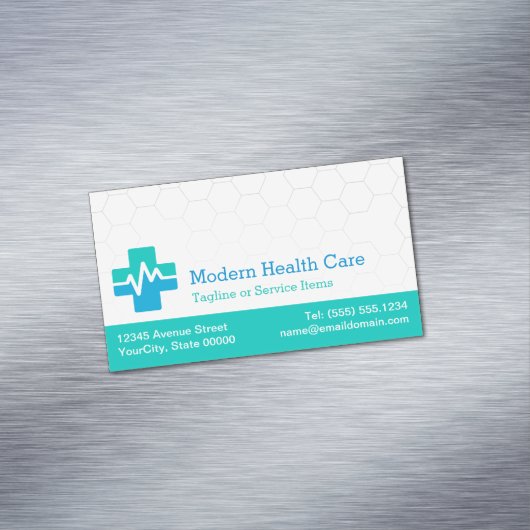 Moderne medizinische Versorgung - Weiß Grün Blau Magnetische Visitenkarte (Beispiel)