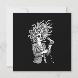 Moderne Medusa mit Haartrockner Lustige Mythologie Ankündigung