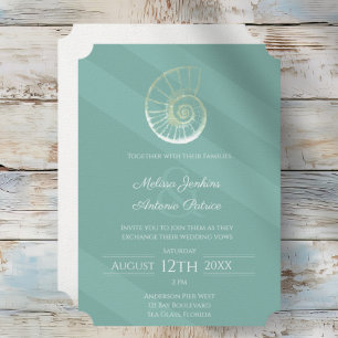 Moderne Meer Glas Muschel Strand Hochzeitseinladun Einladung