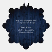 Moderne Meere und Grüße Blue Wood Print Ornament Karte (Rückseite)