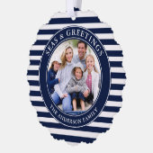 Moderne Meere und Grüße Foto Blaue Streifen Ornament Karte (Links)