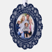 Moderne Meere und Grüße Foto Snowflakes Blau Ornament Karte (Links)