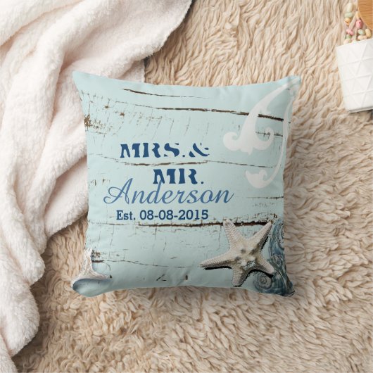Moderne Meeres-Shells Beach Hochzeit Kissen (Decke)