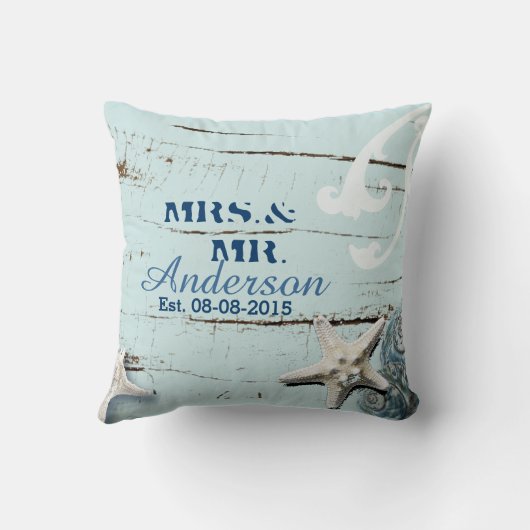 Moderne Meeres-Shells Beach Hochzeit Kissen (Rückseite)