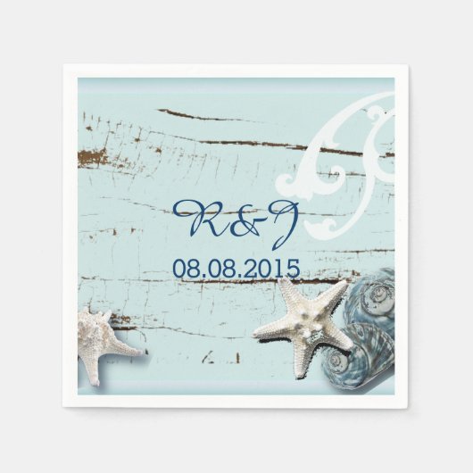 Moderne Meeres-Shells Beach Hochzeit Serviette (Vorderseite)
