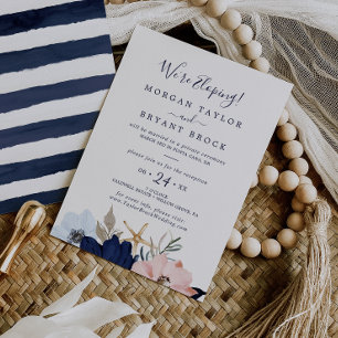 Moderne Meereswelt   Florale Elopement-Feier Einladung