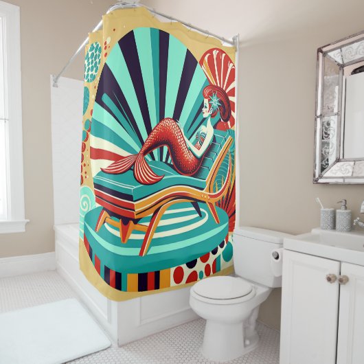 "Moderne Meerjungfrau - pulsierende Retrokunst" Duschvorhang (Beispiel)