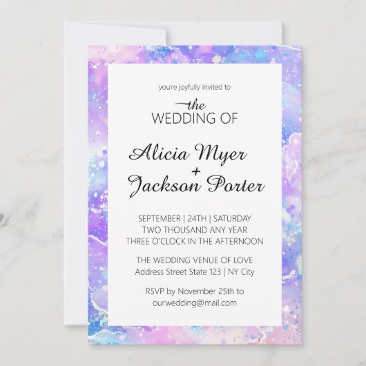 Moderne Meerjungfrau Wasserfarbe Einladung Hochzei (Vorderseite)