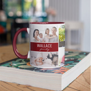 Moderne Mehrfach-Foto-Familie Burgunderrote Collag Tasse