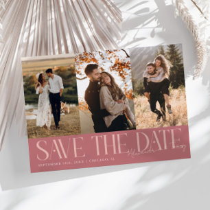 Moderne Mehrfach-Foto-Unterschrift des Paares in R Save The Date