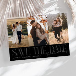 Moderne Mehrfach-Foto-Unterschrift des Paares in S Save The Date