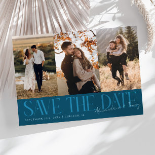 Moderne Mehrfach-Foto-Unterschrift des Paares in T Save The Date