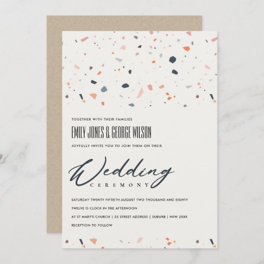 MODERNE MEHRFARBENE TERRAZZO PATTERN WEDING INVITE DANKESKARTE (Vorne/Hinten)