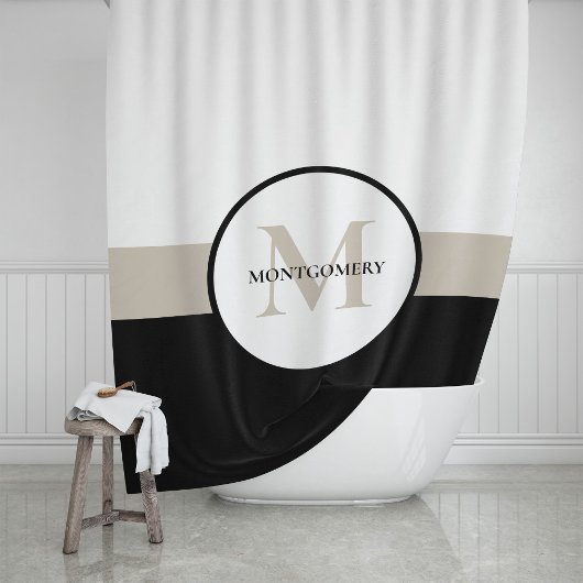 Moderne Mehrfarbenstreifen mit Monogramm Duschvorhang