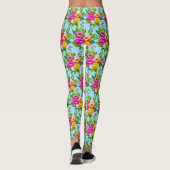 Moderne mehrfarbige Blume auf Light Blue Leggings (Rückseite)