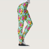 Moderne mehrfarbige Blume auf Light Blue Leggings (Rechts)
