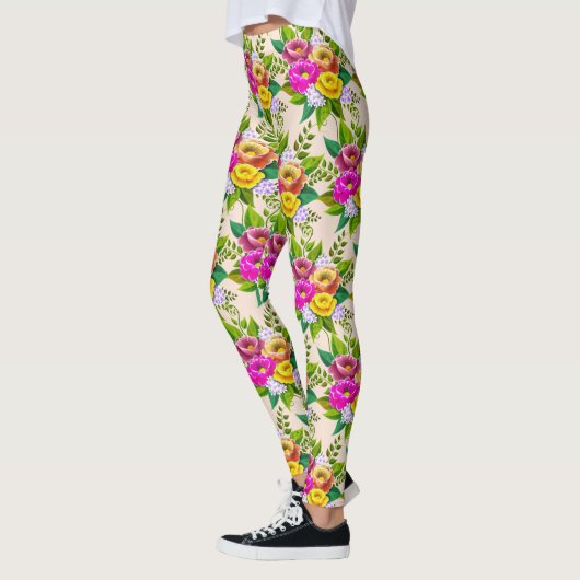 Moderne mehrfarbige Blume über Elfenbein Leggings (Links)