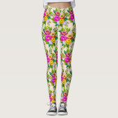 Moderne mehrfarbige Blume über Elfenbein Leggings (Vorderseite)