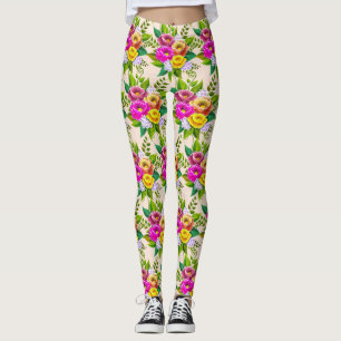 Moderne mehrfarbige Blumen auf Elfenbein Leggings