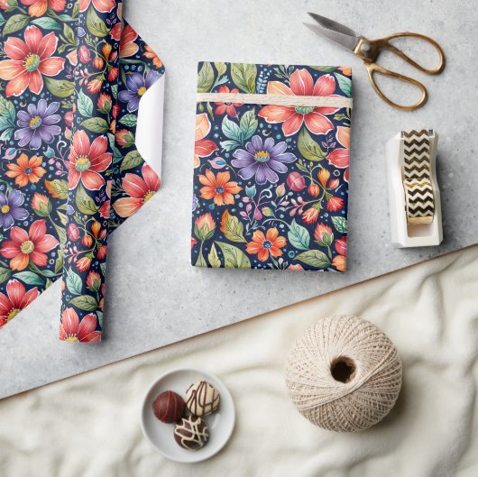 Moderne mehrfarbige Blumen Geschenkpapier (Kunsthandwerk)