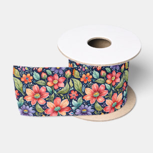 Moderne mehrfarbige Blumen Satinband