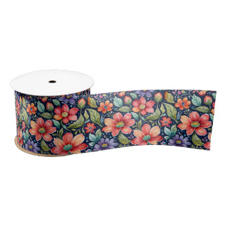 Moderne mehrfarbige Blumen Satinband