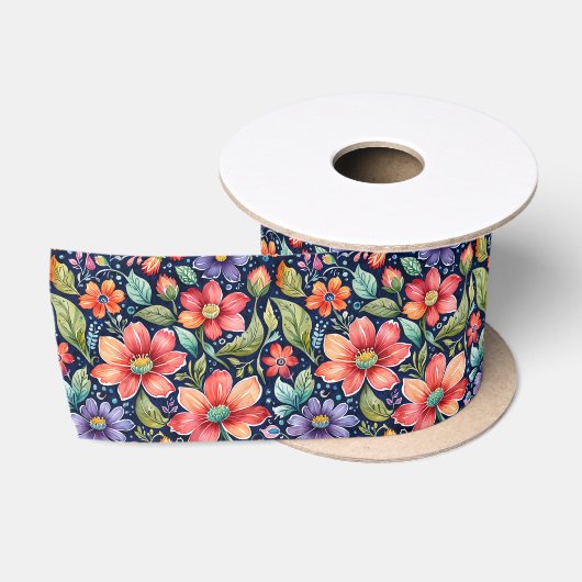 Moderne mehrfarbige Blumen Satinband (Spule)