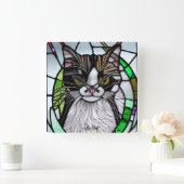 Moderne, mehrfarbige Hartglaskatze Quadratische Wanduhr (Zuhause)