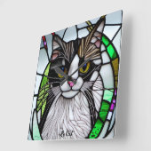 Moderne, mehrfarbige Hartglaskatze Quadratische Wanduhr (Winkel)
