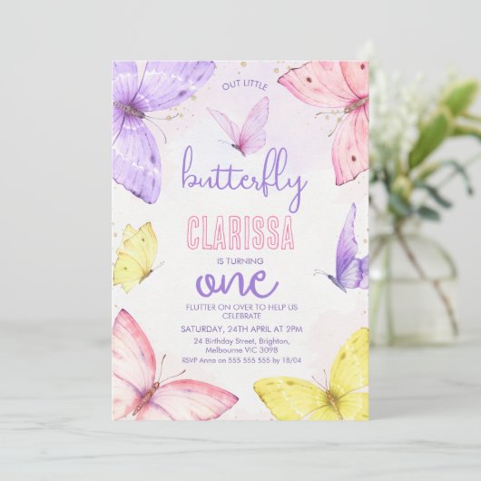 Moderne mehrfarbige Kleine Schmetterlinge 1. Gebur Einladung (Stehend Vorderseite)