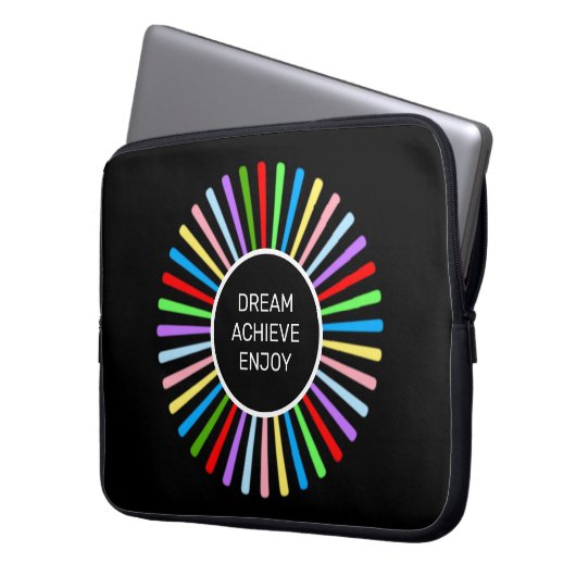 Moderne mehrfarbige Strahlen auf schwarz Laptopschutzhülle (Vorderseite Links)