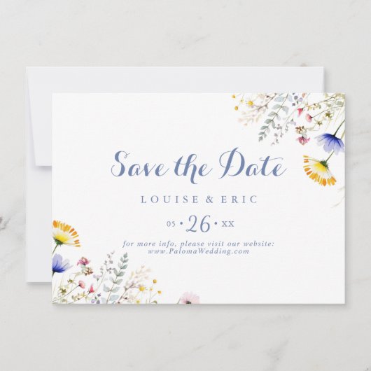 Moderne mehrfarbige Wildblume Horizontal Hochzeit Save The Date (Vorderseite)