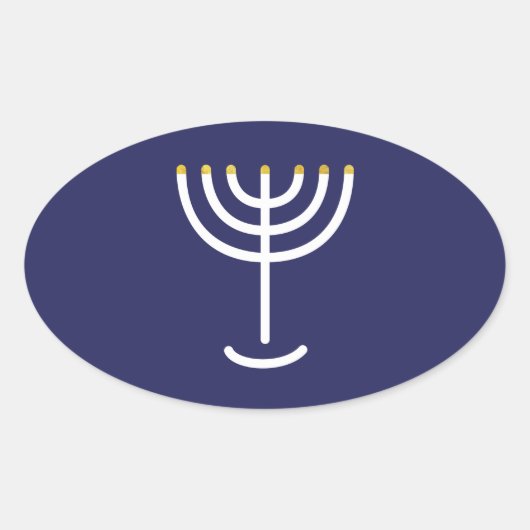 Moderne Menorah White Navy Gold Grafik Ovaler Aufkleber (Vorderseite)