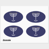 Moderne Menorah White Navy Gold Grafik Ovaler Aufkleber (Blatt)