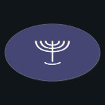 Moderne Menorah White Navy Gold Grafik Ovaler Aufkleber<br><div class="desc">Hebräisch Menorah Sticker. Marine,  weiß,  Gold. Übertragbar und anpassbar.</div>