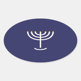 Moderne Menorah White Navy Gold Grafik Ovaler Aufkleber