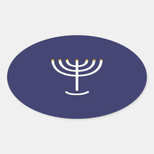 Moderne Menorah White Navy Gold Grafik Ovaler Aufkleber