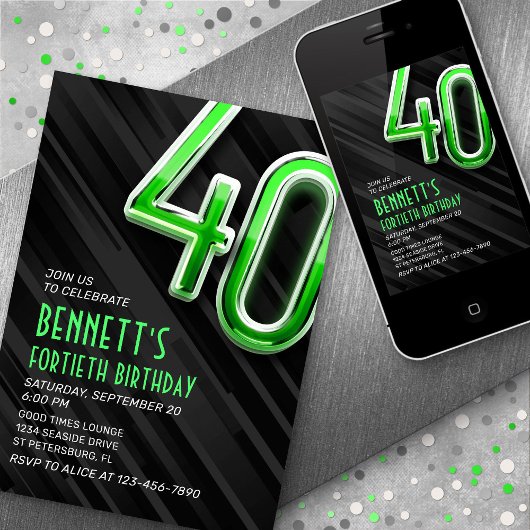 Moderne Mens 40. Geburtstag Einladung