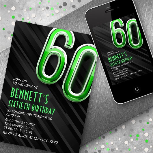 Moderne Mens 60. Geburtstag Einladung