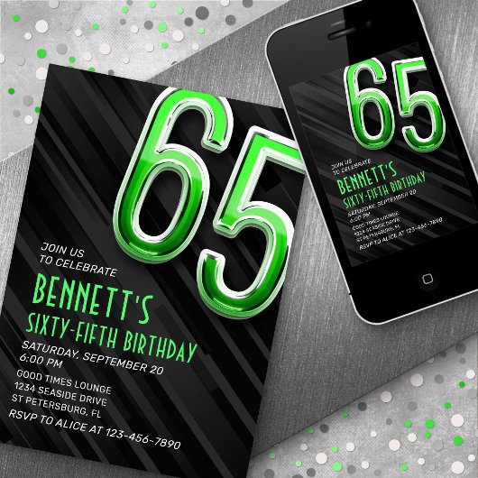 Moderne Mens 65. Geburtstag Einladung