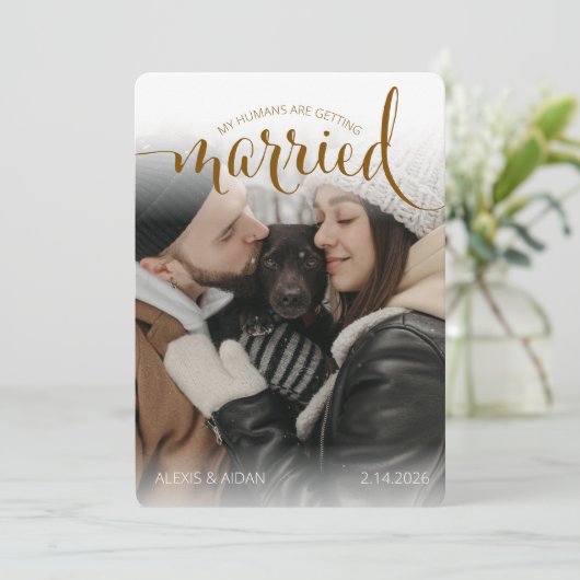 Moderne Menschen verheiratet Foto Verlobung Save The Date (Stehend Vorderseite)