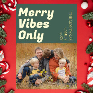 Moderne Merbes-Vibes-Fotos nur für Familien Grün Folien Feiertagskarte