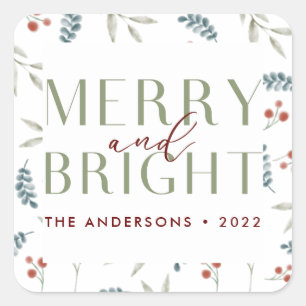 Moderne Merbright Weihnachten Botanische Familie Quadratischer Aufkleber