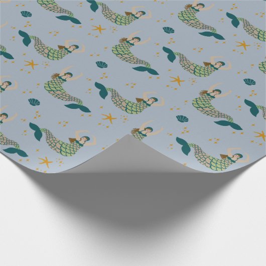 Moderne Mermaid Siren Thema Illustration Print Blu Geschenkpapier (Ecke)