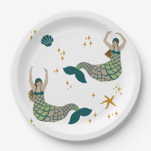 Moderne Mermaid Siren Thema Illustration Print Pappteller