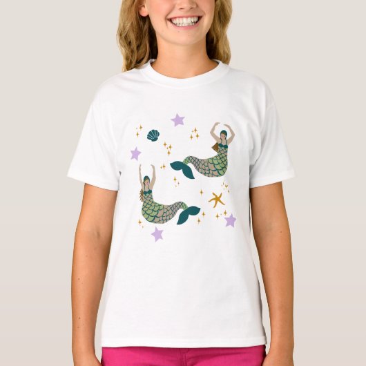 Moderne Mermaid Siren Thema Illustration Print T-Shirt (Vorderseite)