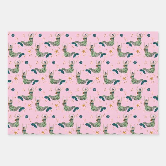 Moderne Mermaid Siren Theme Illustration Geschenkpapier Set (Vorderseite 2)